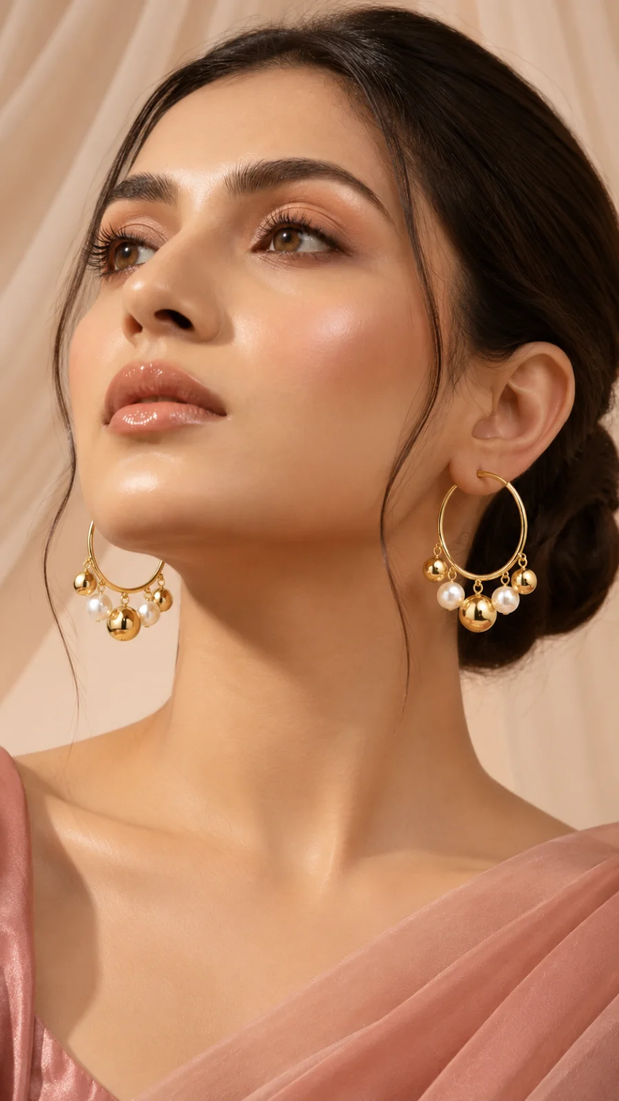 Pearl and Gold Orb Hoop Earrings