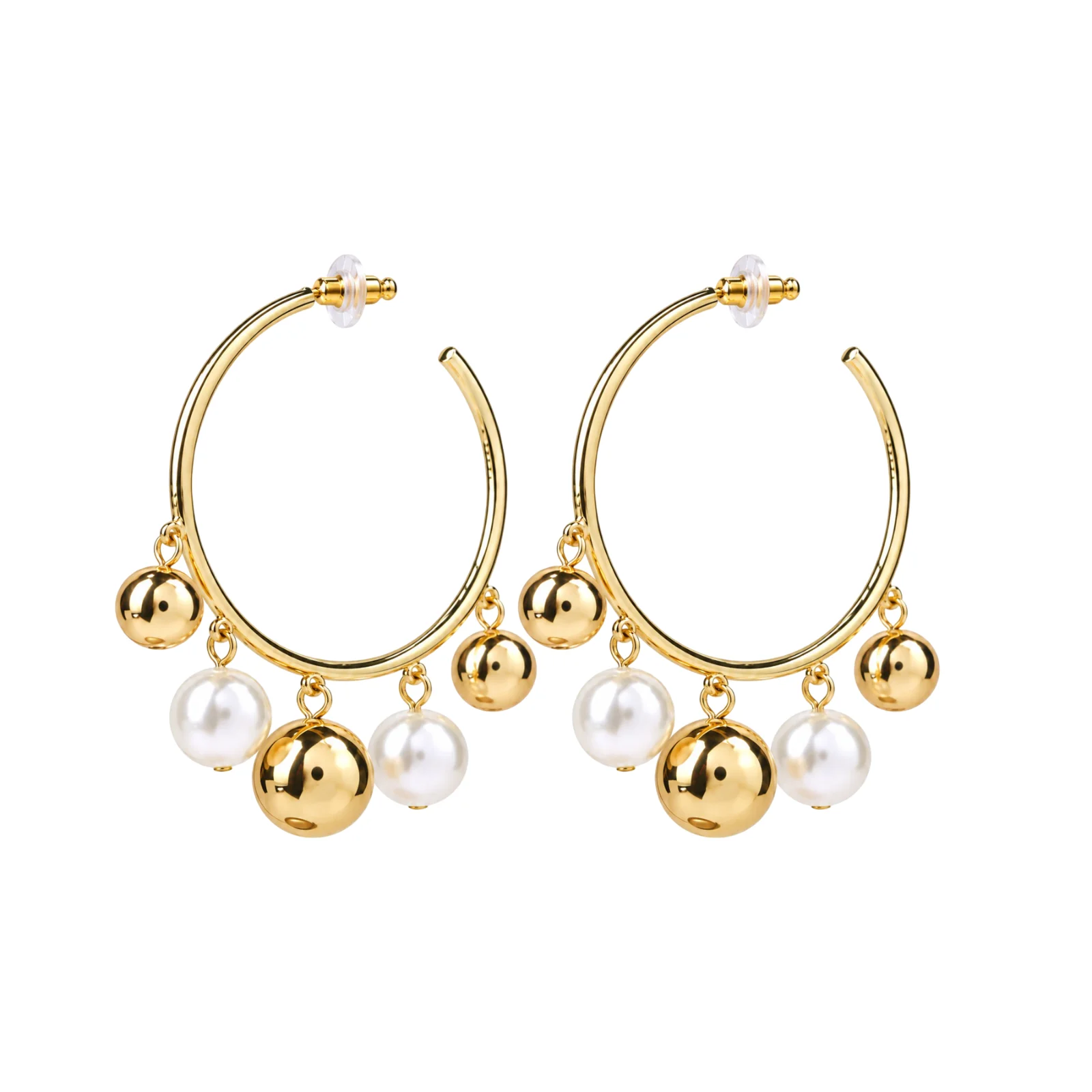 Pearl and Gold Orb Hoop Earrings — photo 3