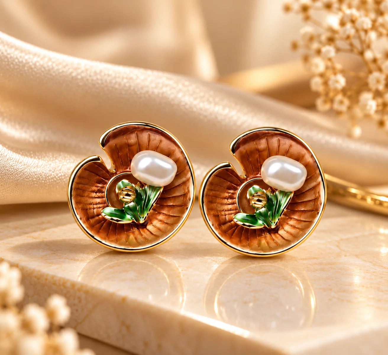 Amber Bloom Pearl Stud Earrings — photo 2