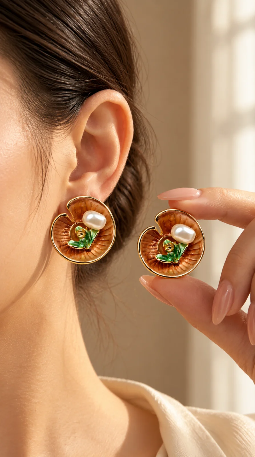 Amber Bloom Pearl Stud Earrings