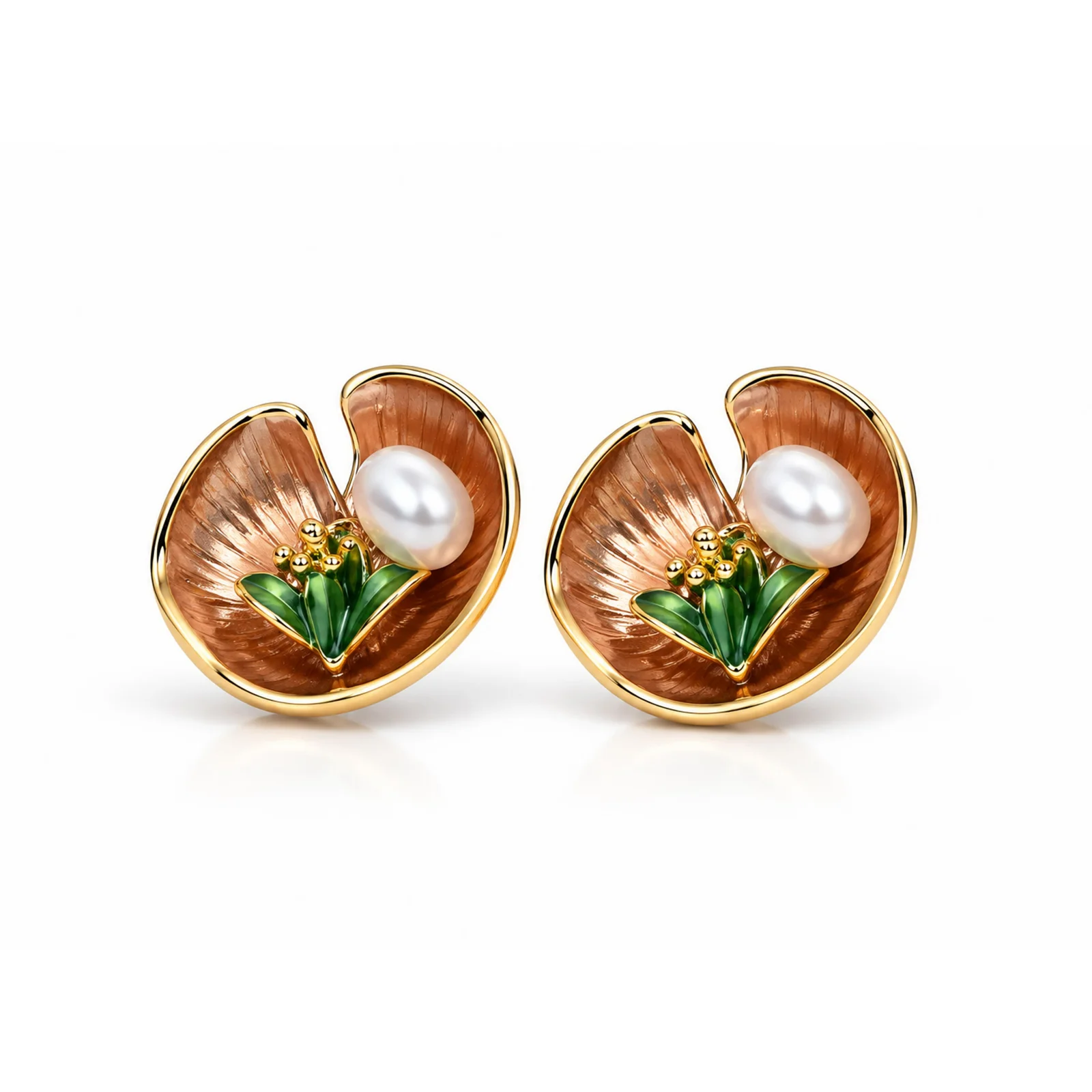 Amber Bloom Pearl Stud Earrings — photo 4