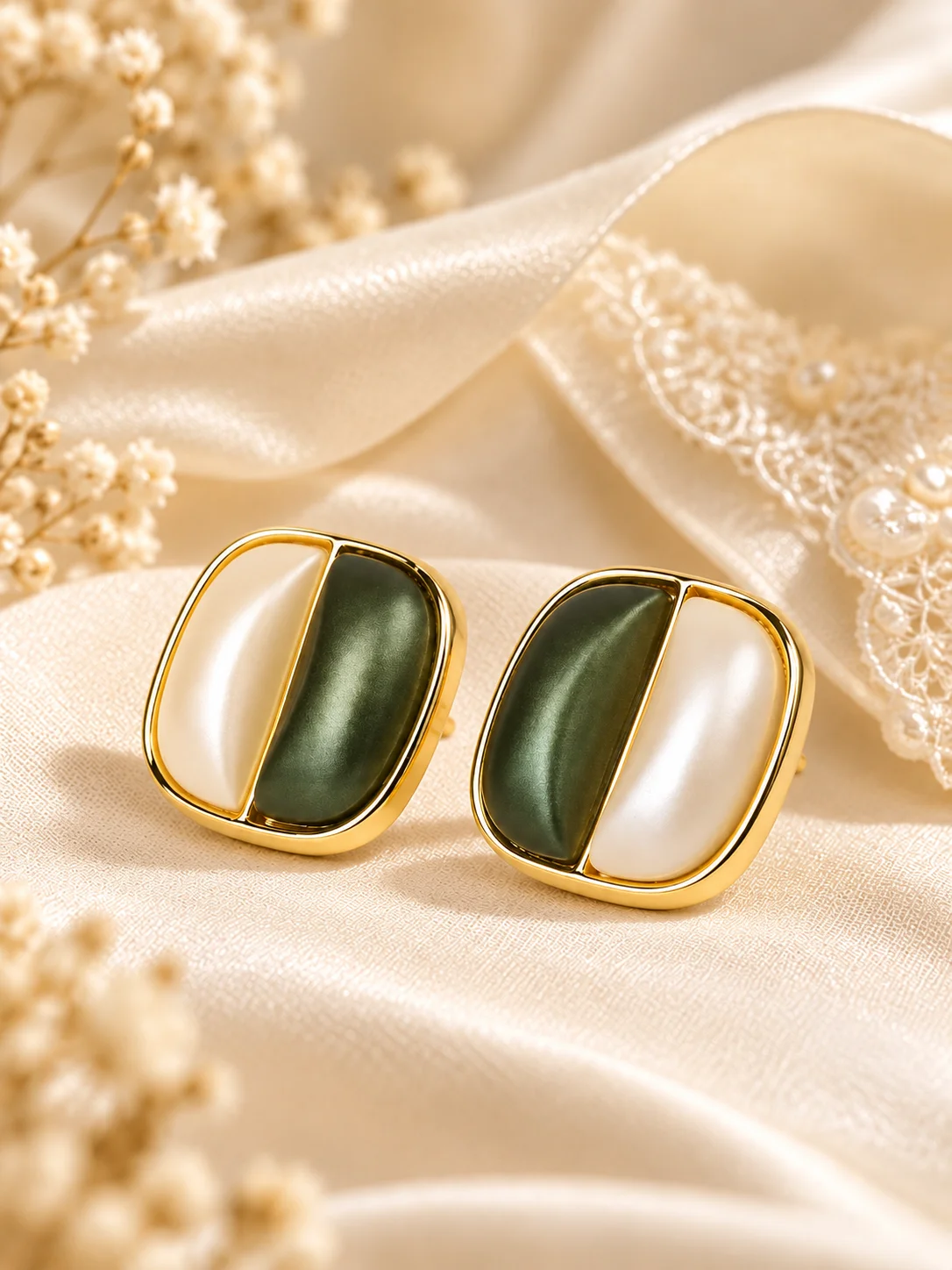 Olive Ivory Luxe Studs
