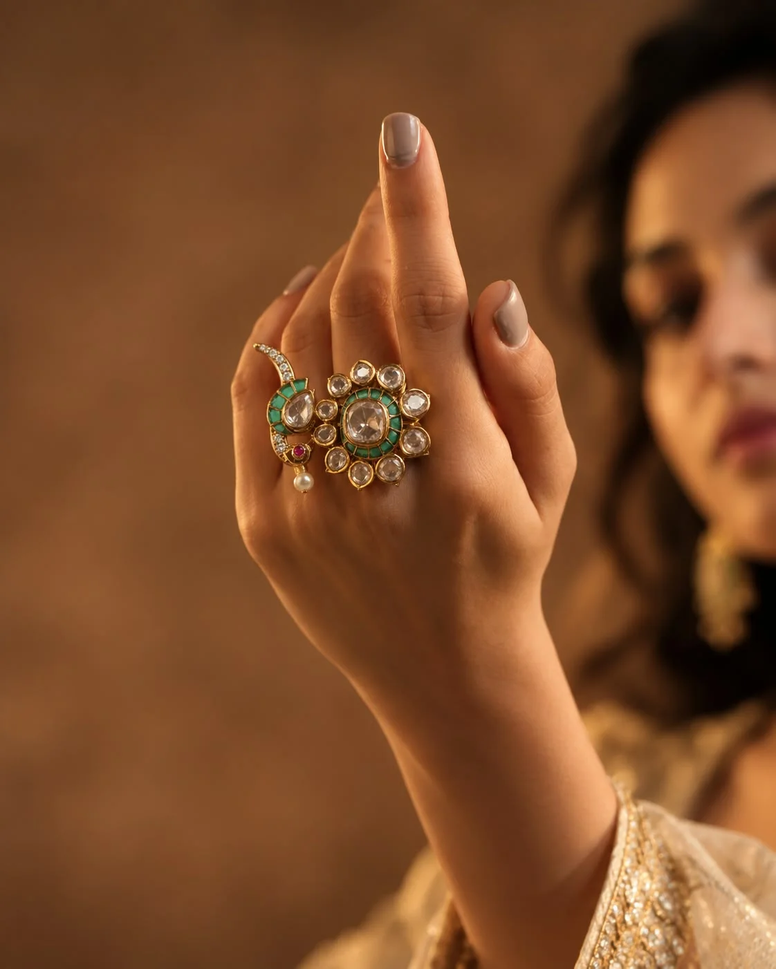 Emerald Peacock Ring