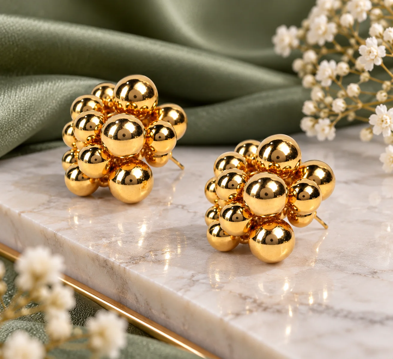 Golden Bubble Cluster Stud Earrings