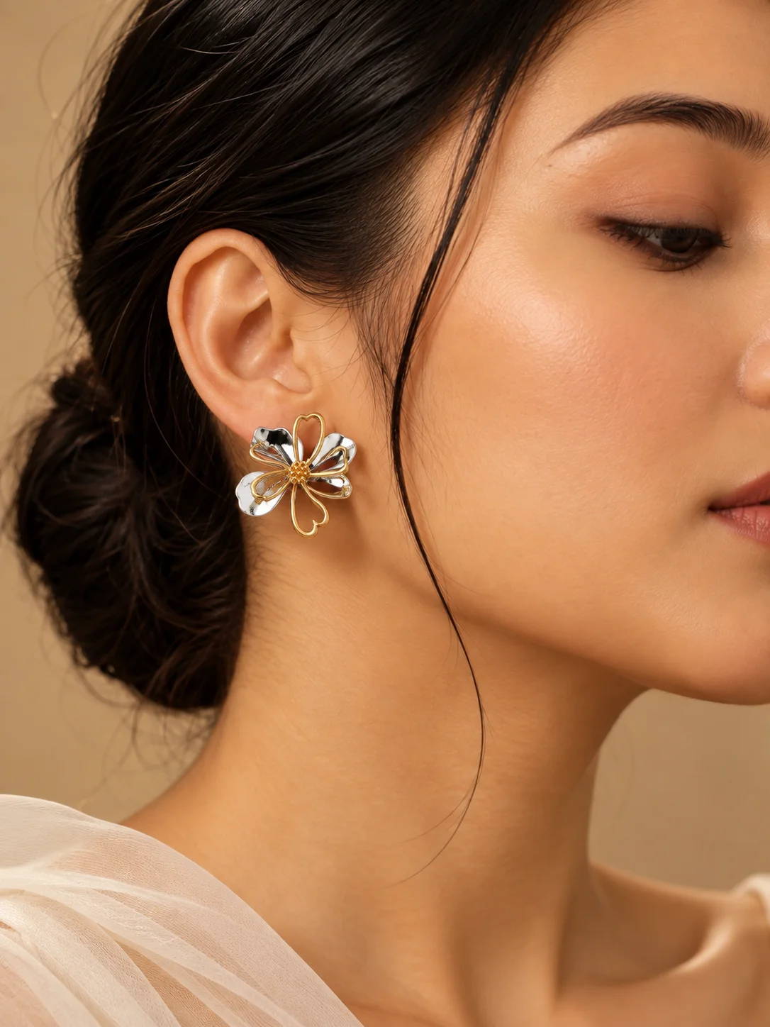 Metallic Duo Flower Earrings