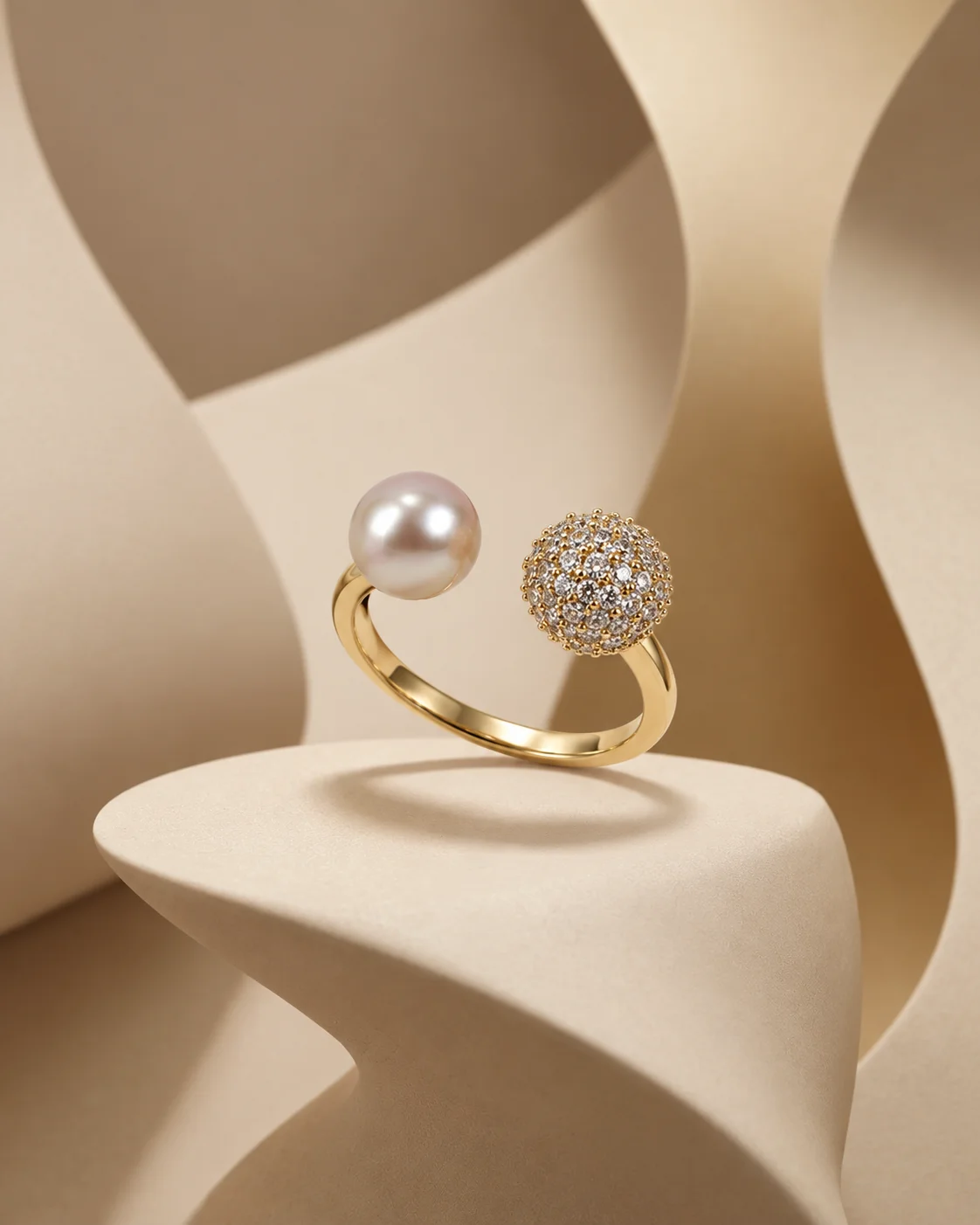 Pearl and Crystal Open Ring — photo 2