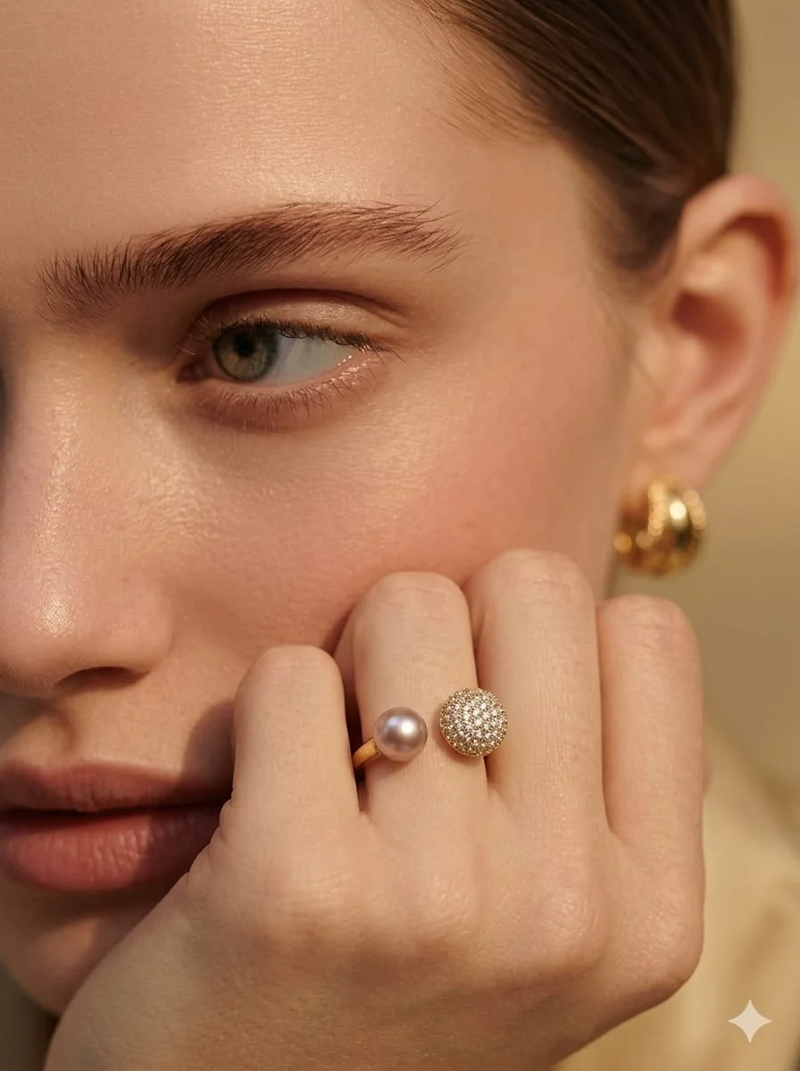 Pearl and Crystal Open Ring — photo 3