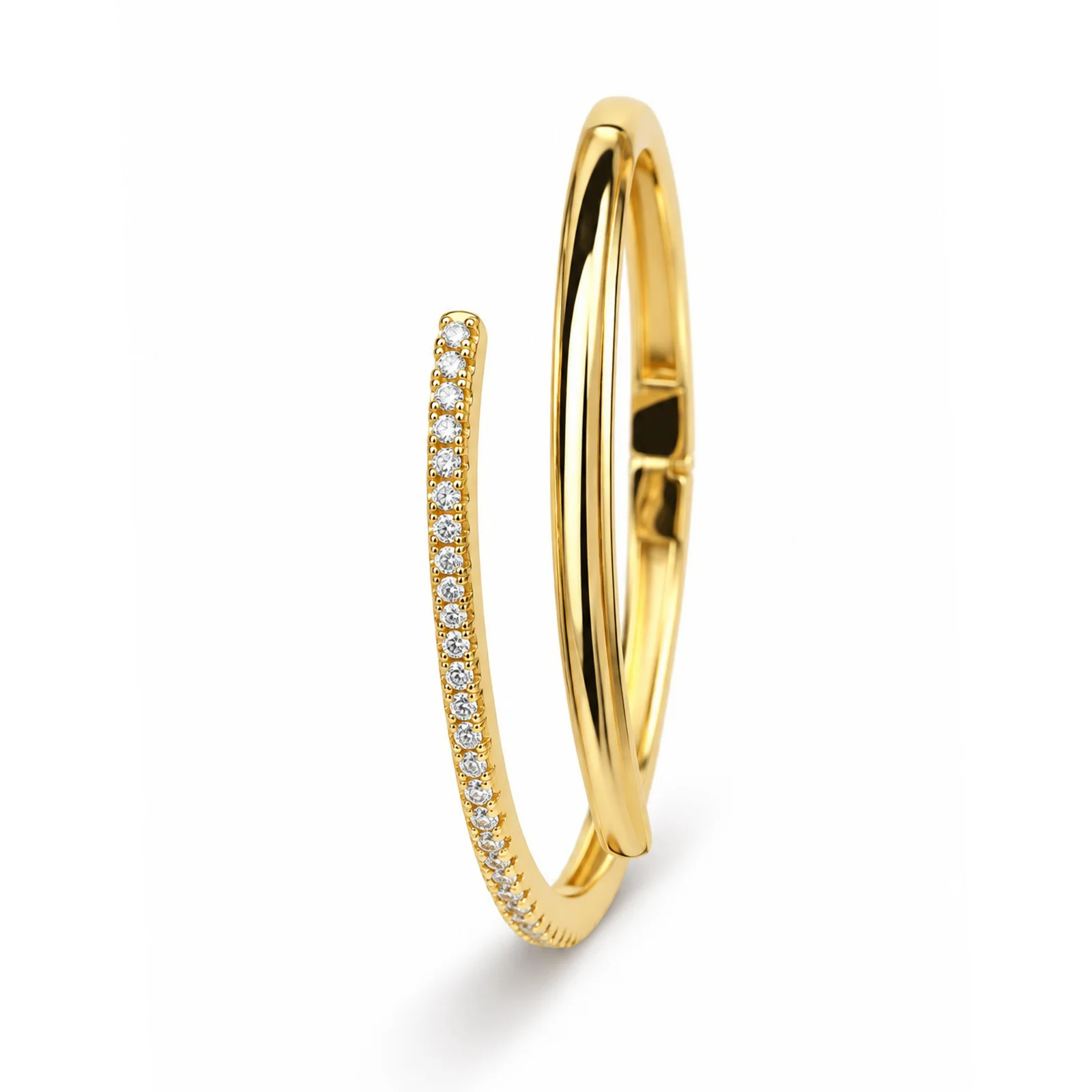 CZ Studded Double-Line Modern Bangle Bracelet — photo 4