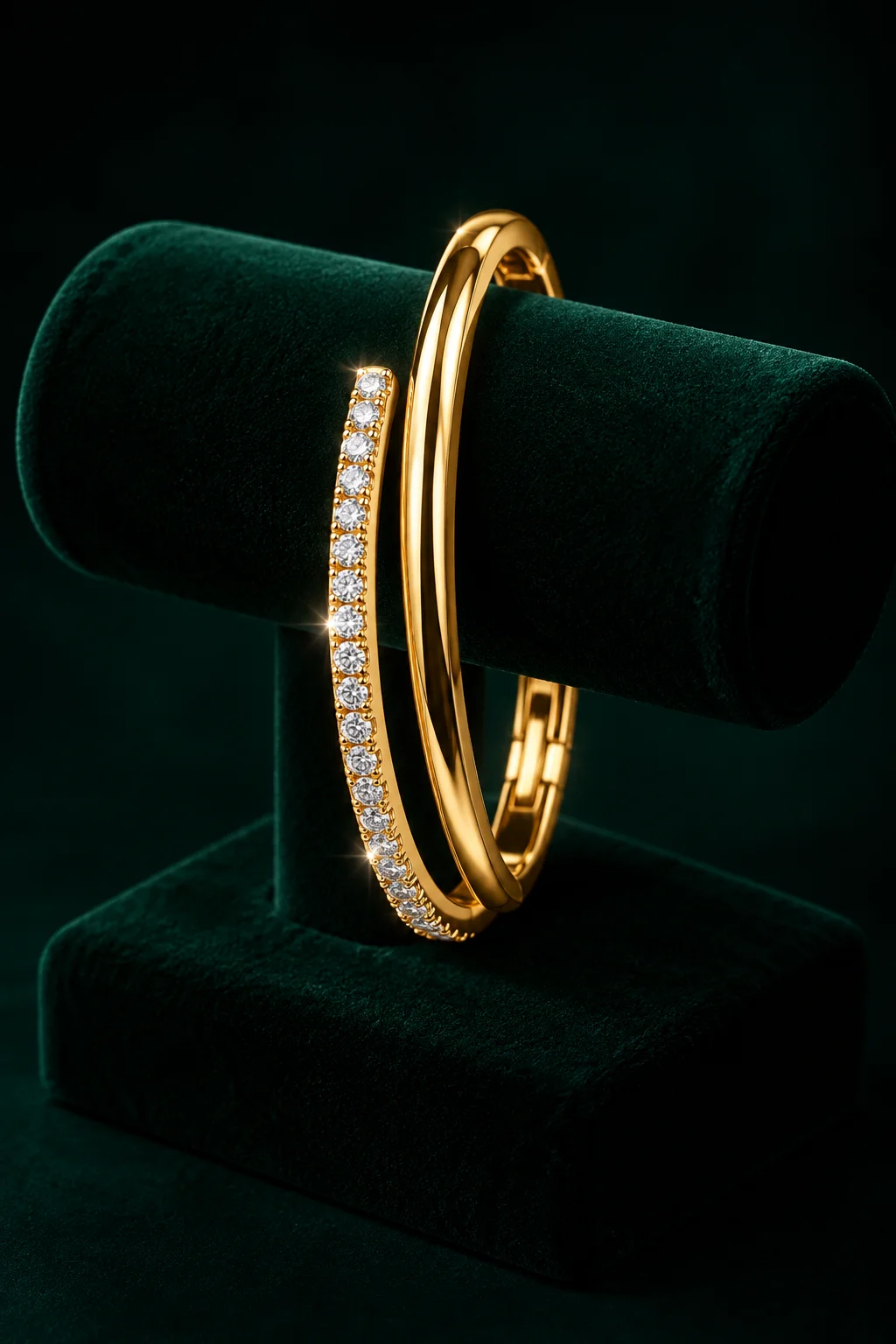 CZ Studded Double-Line Modern Bangle Bracelet